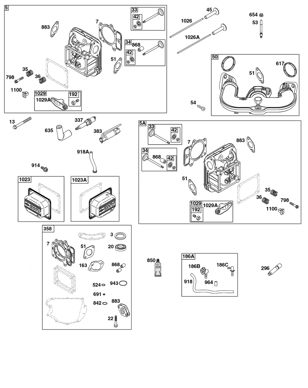 Cylinder Head Group Diagram and Parts List for  Briggs and Stratton Engine
